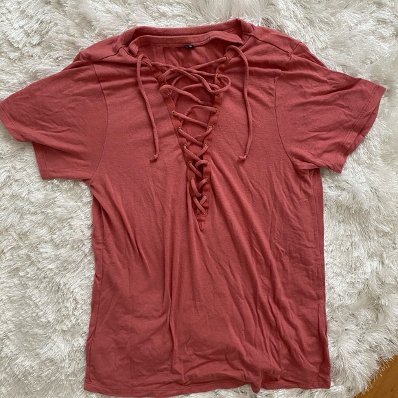 Express Tops - Xs deepv lace up express short sleeve tee in coral